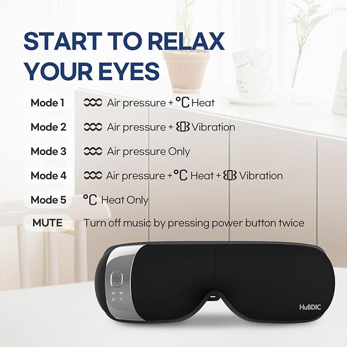 HubiCare Eye Massager with Heat, and Music Helps Relieve Strain, Dark Circles