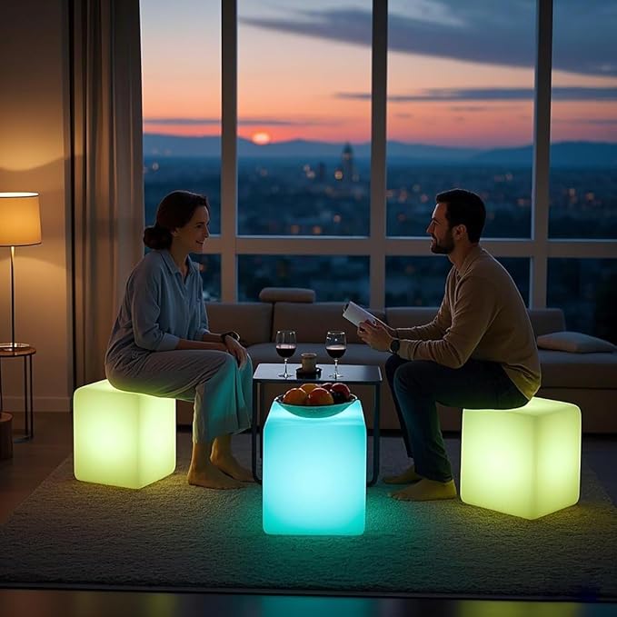 Mr.Go 15-Inch LED Cube Chair, 16 Dimmable RGB Colors Cube Seat w/Remote