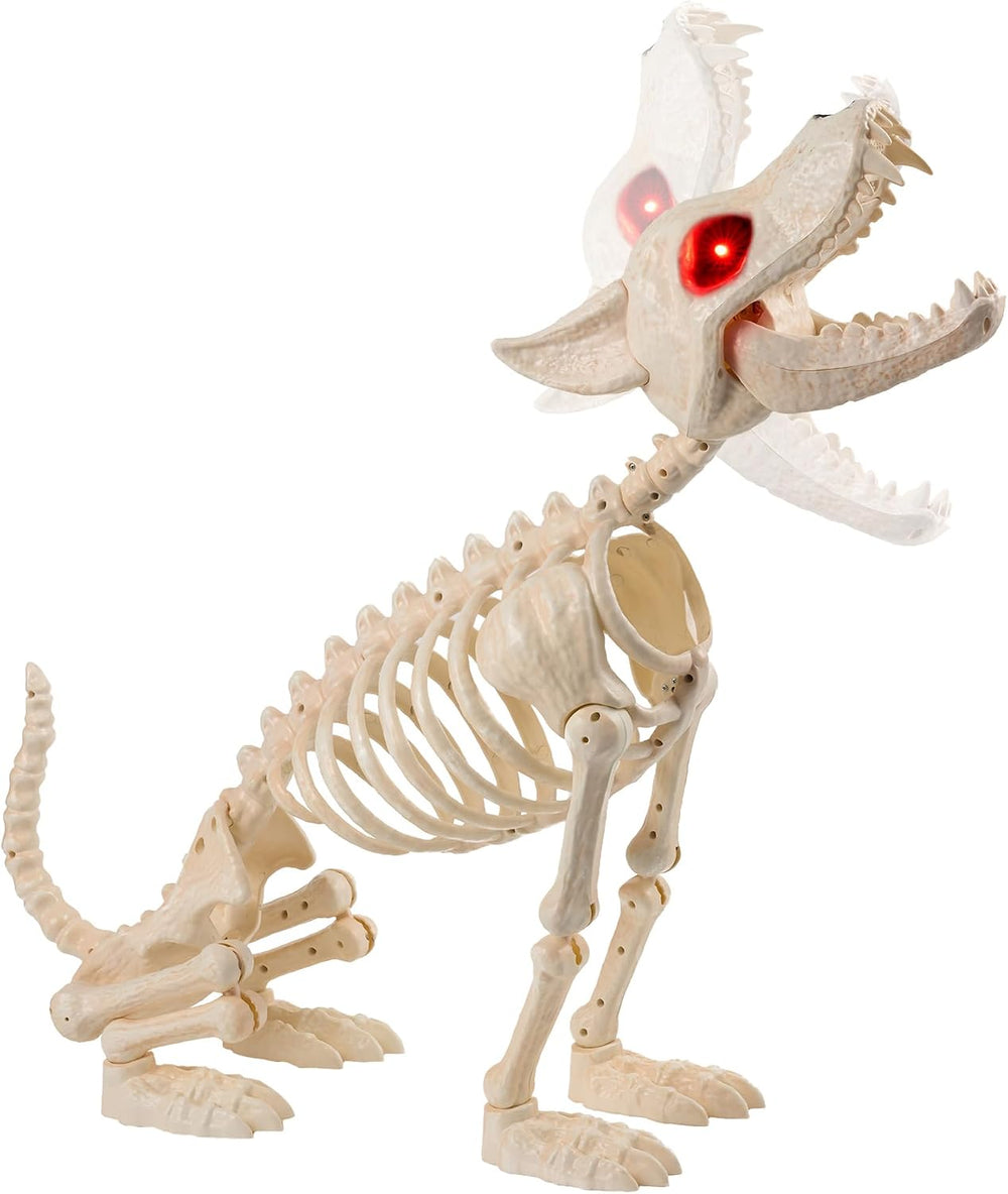 JOYIN Howling Wolf Skeletons Halloween Decorations 34” Skeleton Dog with Red ...