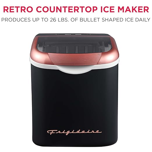 FRIGIDAIRE Retro Compact Ice Maker Machine, Bullet Ice, 26 lb per Day