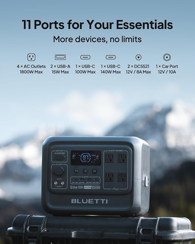 BLUETTI Elite 100 V2 Portable Power Station, 1024Wh LFP Battery Backup w/ 4
