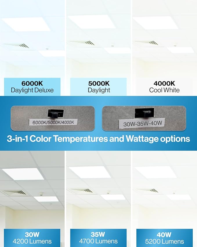 Sunco 24 Pack 2x2 LED Flat Panel Light, Dual Selectable CCT 4000K/5000K/6000K &