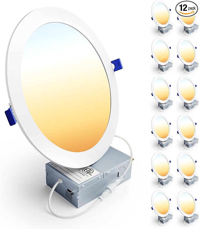 Ensenior 12 Pack 8 Inch LED Recessed Ceiling Light, 2700K-5000K 5CCT, 1600LM