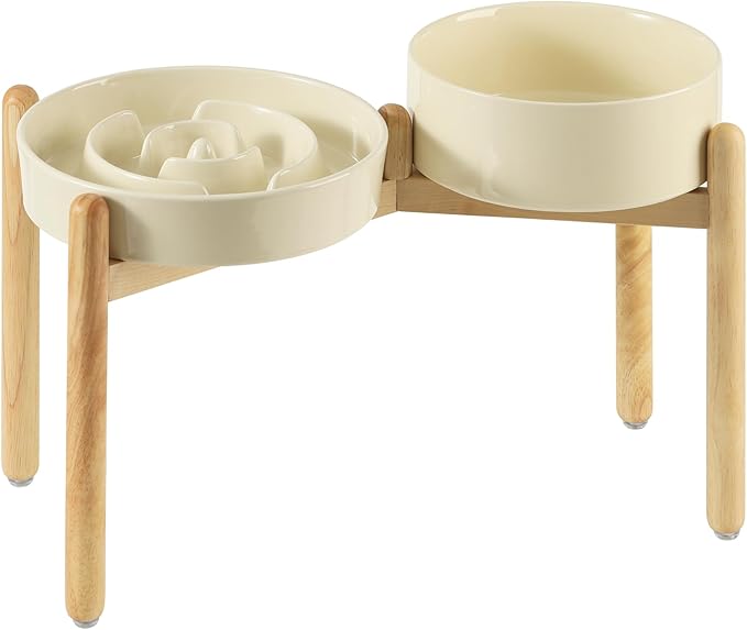 3.2 Cup Ceramic Raised Slow Feeder Dog Bowl Set, Elevated 8.2inch Bowl and