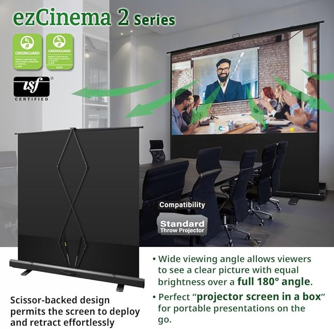 Elite Screens ezCinema 2, 70-inch 16:9, Manual Floor Pull Up Scissor Backed