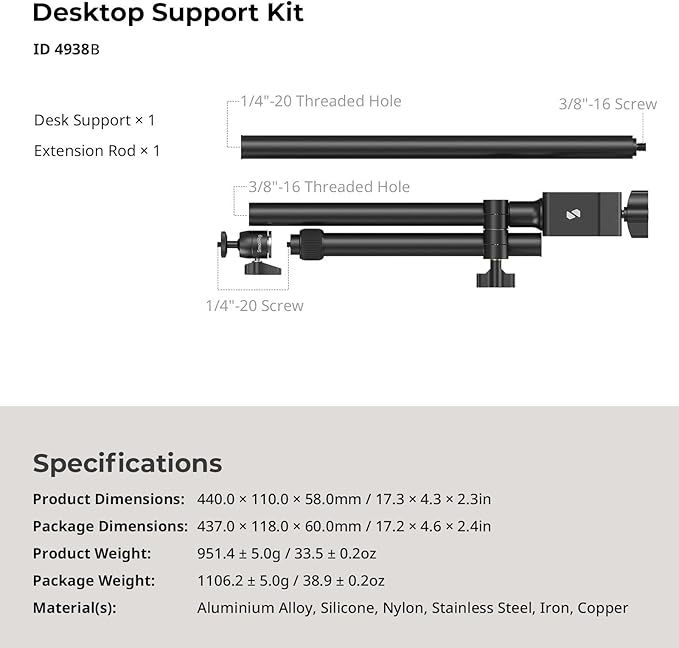SMALLRIG Camera Desk Mount, Overhead Camera Arm Stand