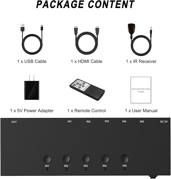 5-in-1 HDMI Converter with 4k@60Hz HDMI Switch & Infrared Remote Control