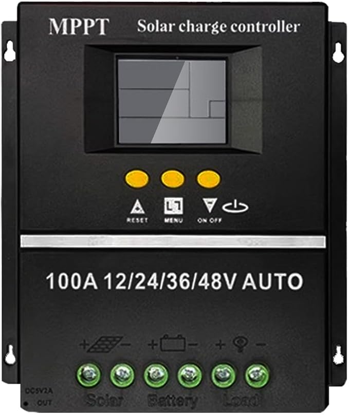 Saooer 100A MPPT Solar Charge Controller, 12/24/36/48V, LCD Display, Dual USB