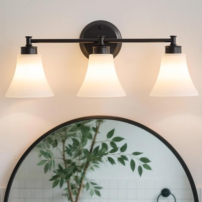 LOUSACE 3 Light Bathroom Vanity Light Matte Black Bathroom Lighting Fixtures
