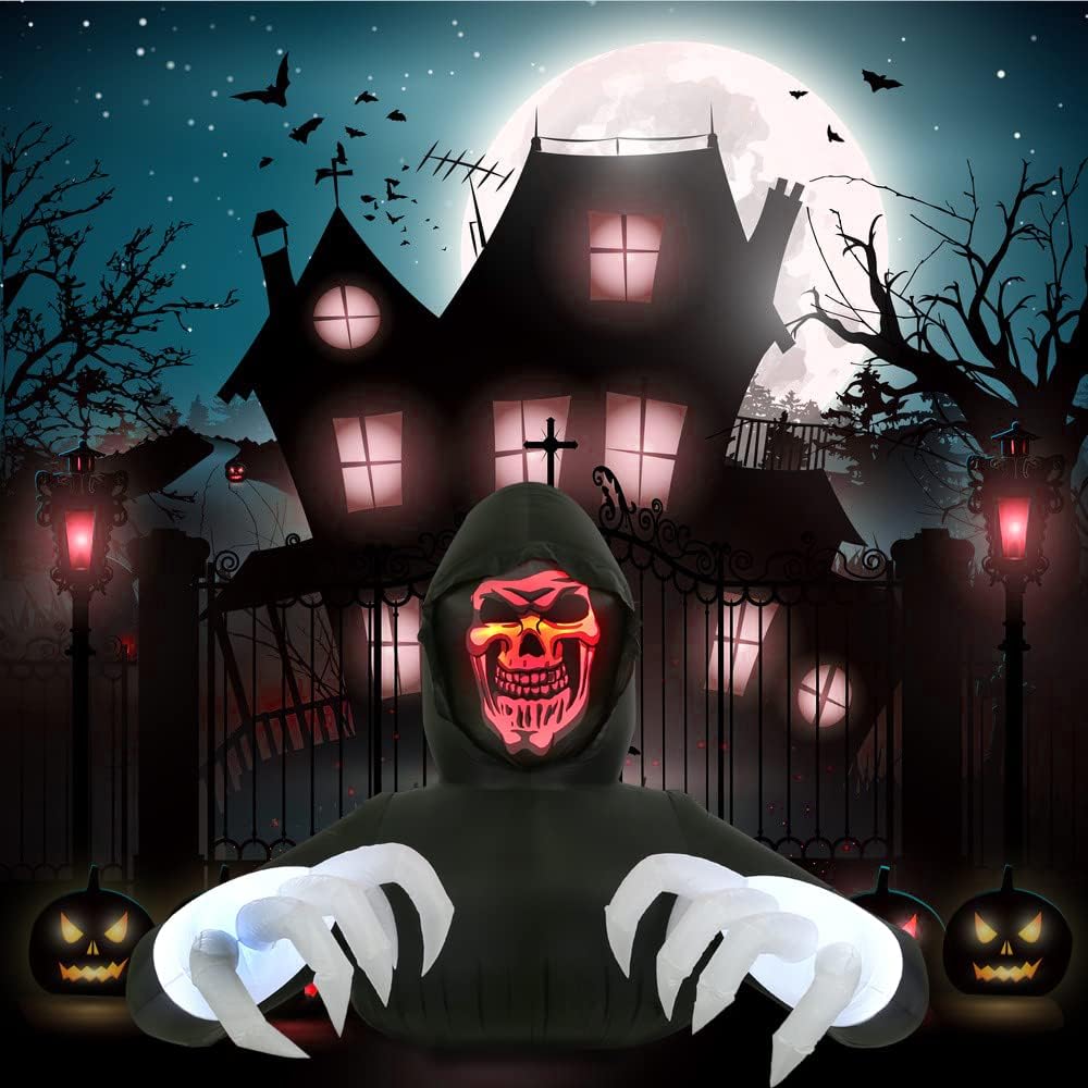 6.8FT Width Inflatables Grim Reaper Outdoor Halloween Decoration Blow Up for Yard Decorations, Garden, Lawn Black
