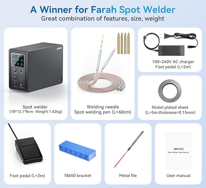Battery Spot Welder, AWithZ 29.2 KW Capacitor Spot Welder, 2-in-1 Automatic &