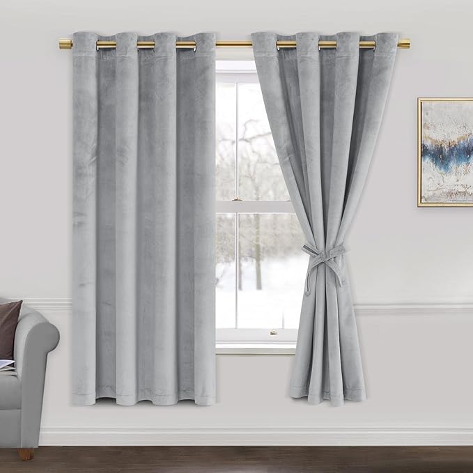 JIUZHEN Silver Grey Velvet Curtains 63 inch