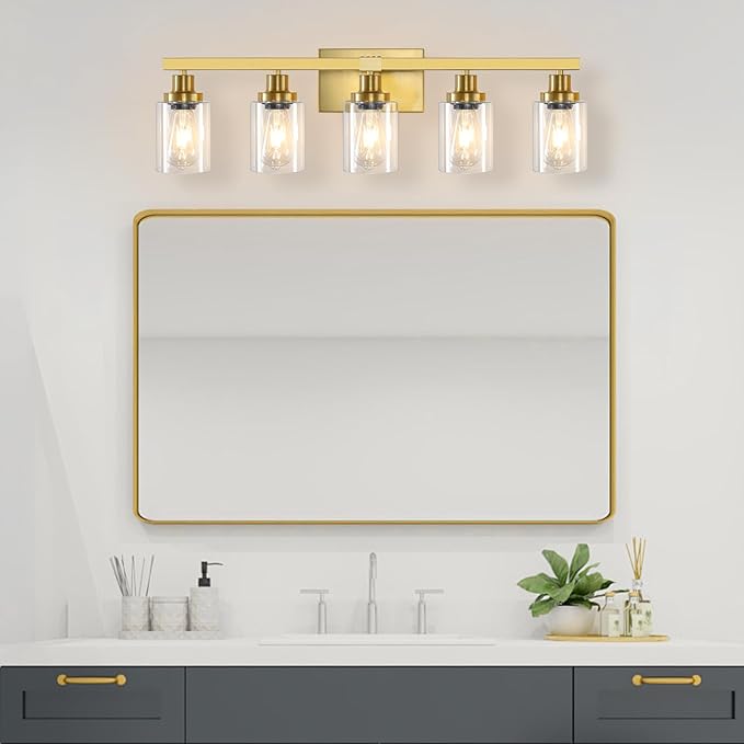 DIKAIDA 5 Light Gold Bathroom Vanity Light, Bathroom Light Fixtures
