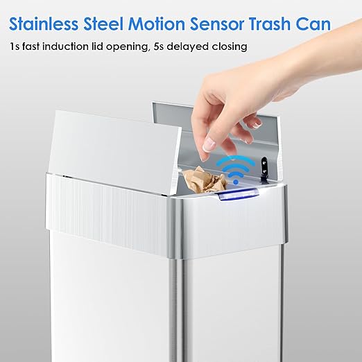TLSUNNY 21.1 Gallon Automatic Trash Can, Stainless Steel Motion Sensor Garbage