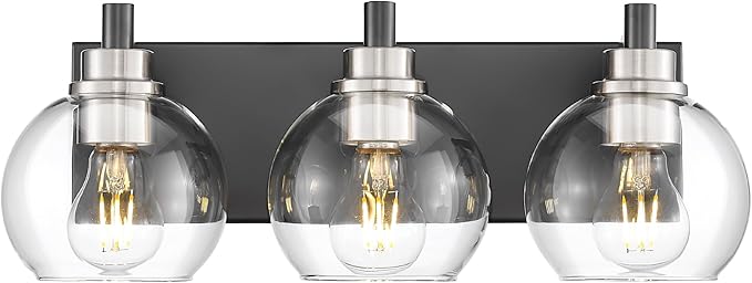METWET Bathroom Light Fixtures, 3-Light Black and Brushed Nickel Bathroom