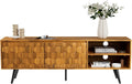 Bme Georgina Solid Wood, 10 Minutes Assembly Entertainment Center with Storage Geometric Pattern Console for Living, Bedroom, Dining Room, TV Stand 65 Inch, Teak Brown