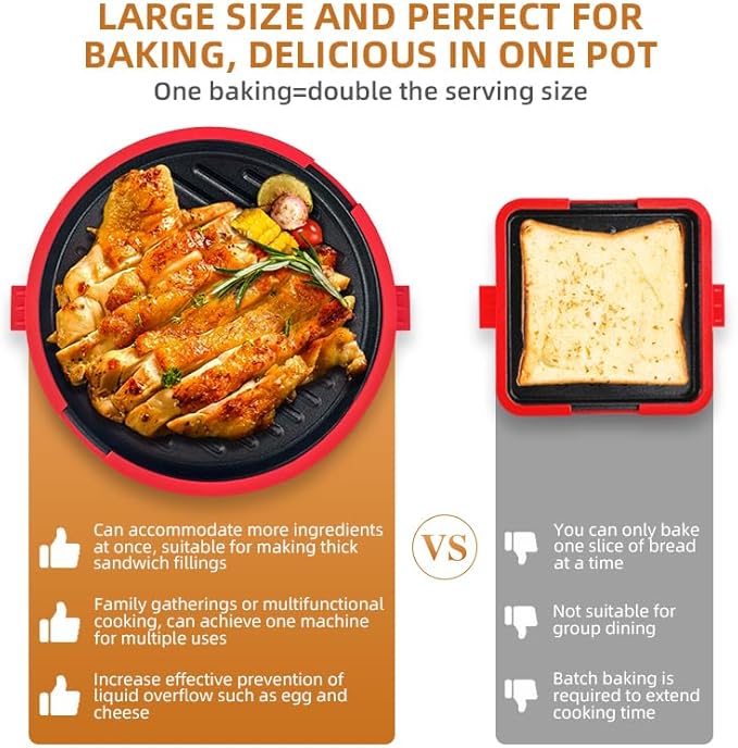 9.5inch 5-in-1 Microwave Grill Pan, Grilled Cheese, Large Toastie Sandwich Maker