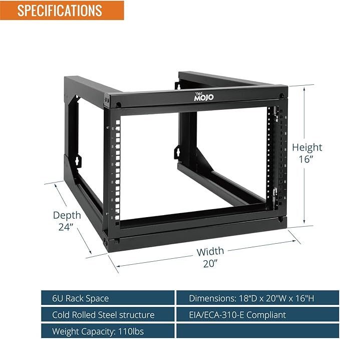 Tecmojo 6U Wall Mount Server Rack Swing Gate, 19in Computer/AV/Data/IT/Media