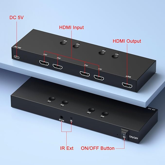 4 in 1 Out HDMI Converter with 4k@60Hz HDMI Switch & Infrared Remote Control