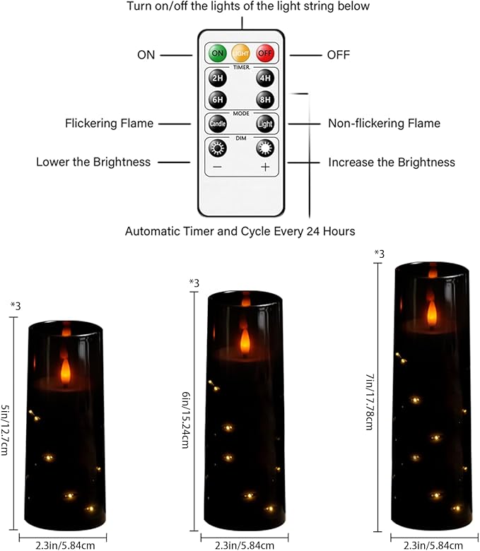 Flickering Flameless LED Candles, Acrylic LED Pillar Candles (9 Pcs)