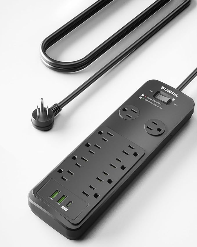 Surge Protector Power Strip 20FT, PLUGTUL Surge Protector