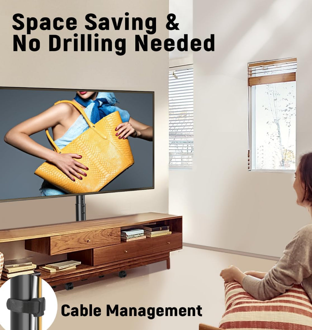 YOMT Rolling TV Stand for 13-50 Inch TVs, Support 90° Screen Rotation