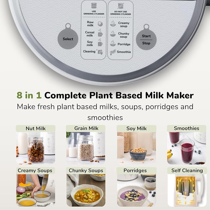 MioMat 8in1 Plant Based Milk Maker | Make 40oz of Natural Almond Milk, Soy Milk