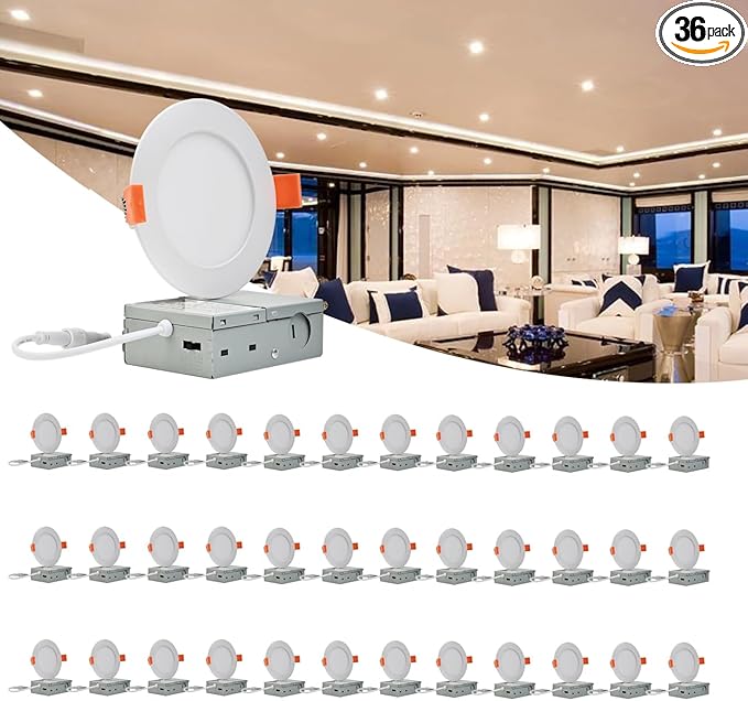 MKUJOO 36 Pack 6 Inch Ultra-Thin LED Recessed Ceiling Light