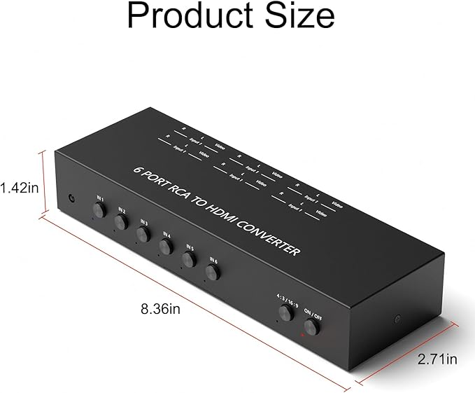 Arector 6 Port RCA to HDMI, 1080P/720P 6 Way AV to HDMI Converter Composite