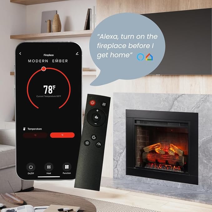 Modern Ember Uptown 28" Smart Electric Fireplace Insert + Trim Kit, Alexa/WiFi