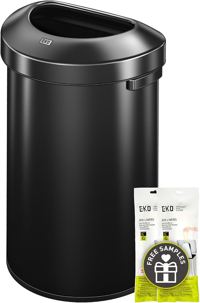 EKO Urban 16 Gallon Semi-Round Open Top Waste Bin, Stainless Steel Half Round