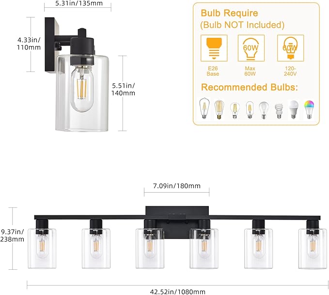 SOPEAS 6-Light Bathroom Vanity Light Black Vanity Lights