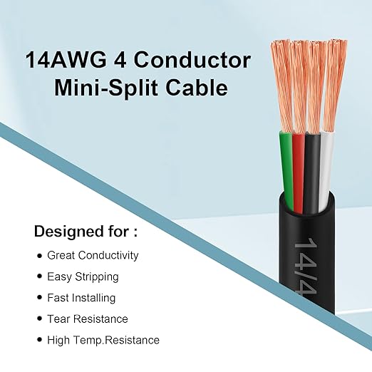 MOOKEERF 14/4 AWG Mini-Split Cable - 30FT 14 AWG 4 Conductor Control Cable 300V