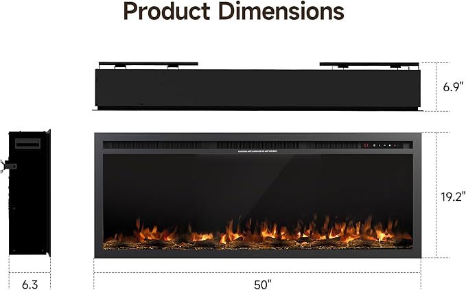 50" Electric Fireplace, Ultra-Thin Recessed/Wall Mounted Electric Fireplace