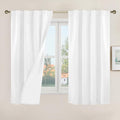 LAMIT 100% Blackout White Linen Curtains 48 Inches Long, Linen Textured Living