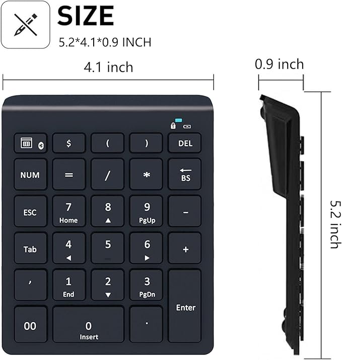 Lekvey Bluetooth Number Pad for Laptop, Wireless Numeric keypad, 28 Keys Numpad