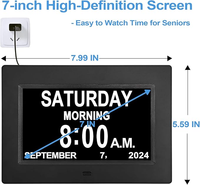 JALL 【2024 New】 Digital Calendar Dementia Day Clock, 7 Inch Large Screen Display