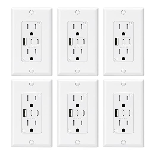 ELEGRP USB Outlets, 15 Amp Wall Outlet (6 Pack)