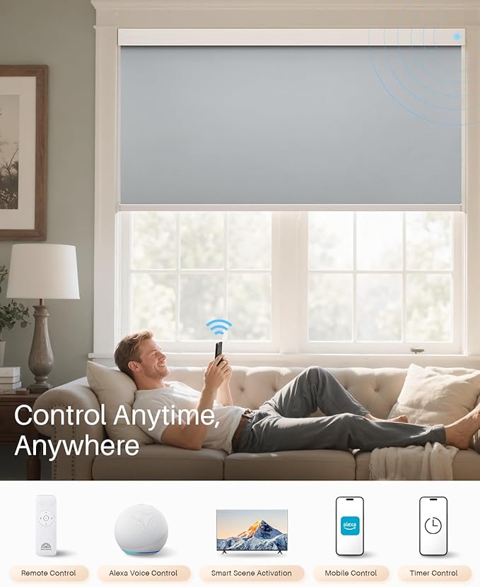 Smart Roller Shades for Windows, Alexa Blackout Motorized Blinds