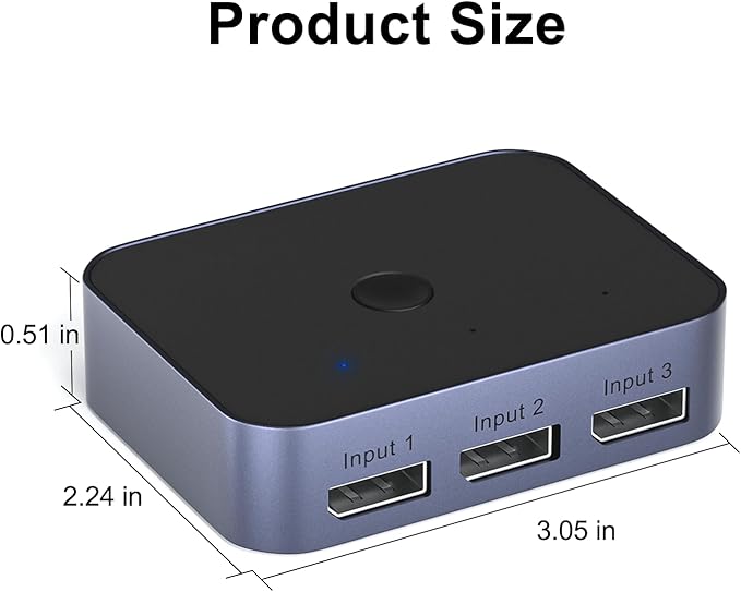 Y.D.F 8K@60Hz DisplayPort Switcher 3 in 1 Out DP1.4 32.4Gbps Data Transfer