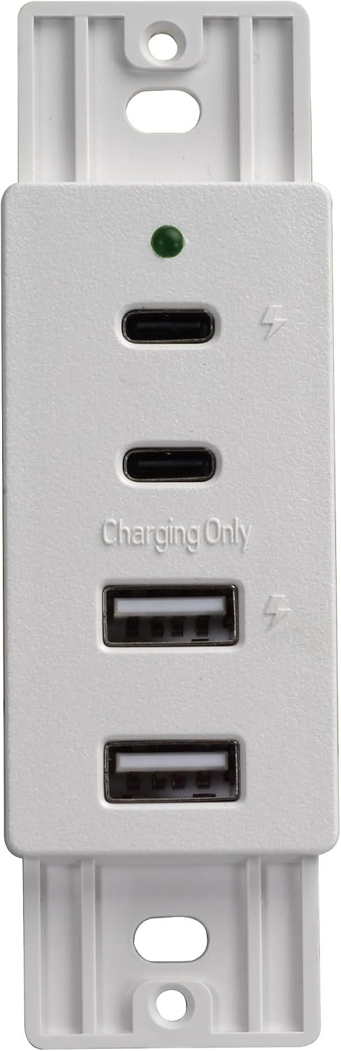 Magnadyne Wall Mount USB-C & USB-A Charging Ports for RV & Vehicle Use, New Model, Includes Wall Plate (White)