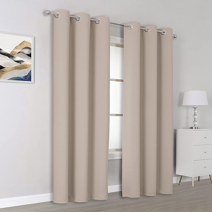 DUALIFE Light Brown Curtains 96 Inches Long Blackout Curtain Panels
