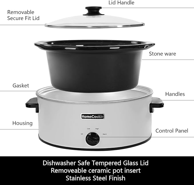 HOMECOOKIN 7 Quart Slow Cooker Oval Manual Pot Food Warmer