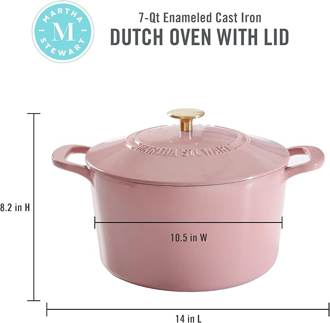 MARTHA STEWART Gatwick 7-Quart Enamel Cast Iron Dutch Oven Pot