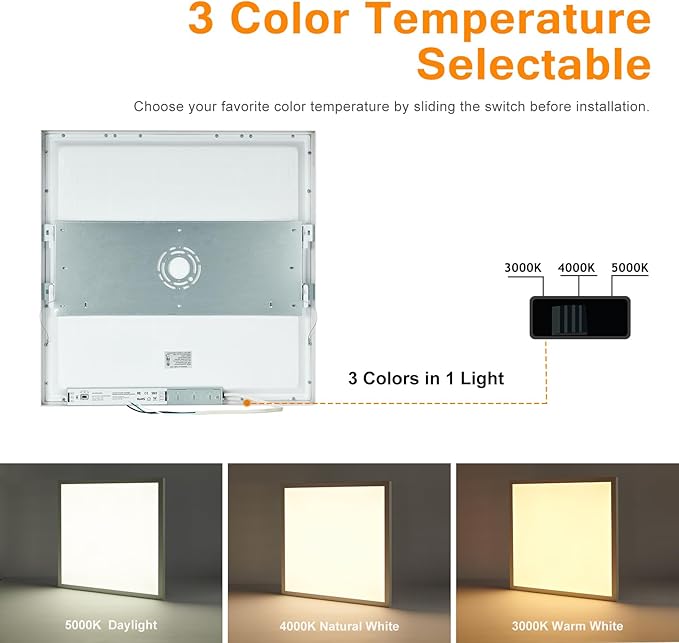 Mcacggo 2x2 FT Surface Mount LED Panel Light Dimmable & 3 Color Selectable (2 Pack)