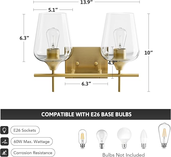 VONLUCE Bathroom Vanity Light, 2-Light Bathroom Light Fixture Over Mirror