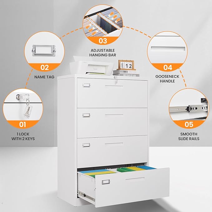 4 Drawer File Cabinets for Home Office, Metal Filing Cabinet