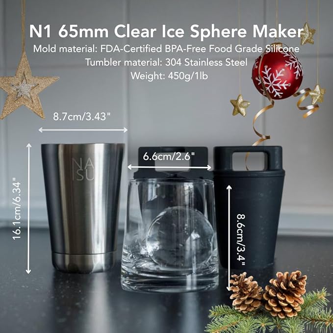 Large 2.56″ Clear Ice Ball Maker NAISU N1 Surgical grade 304 Stainless Steel