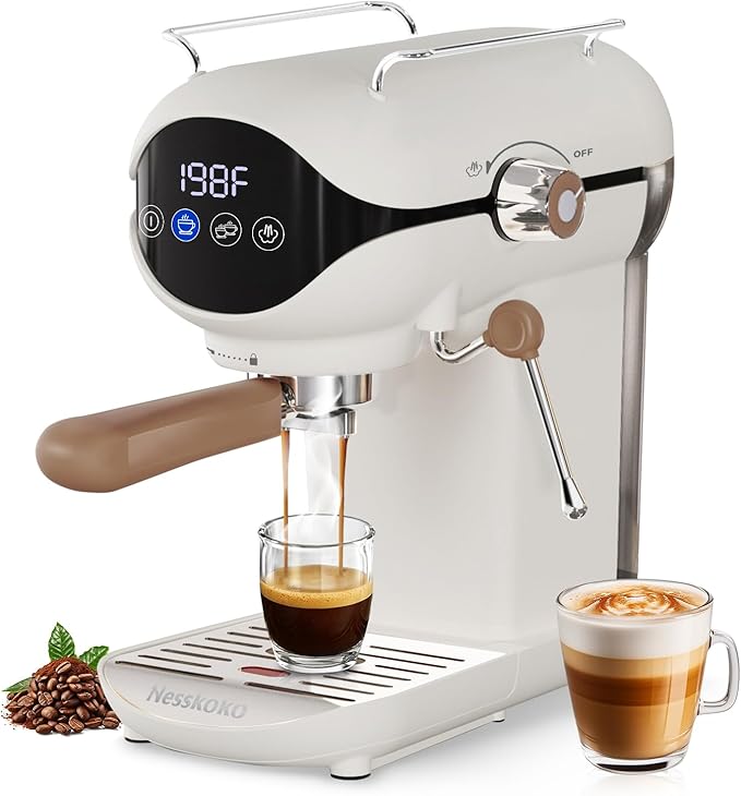 Espresso Machine with Steam Milk Frother Semi Automatic 20 Bar Compact White