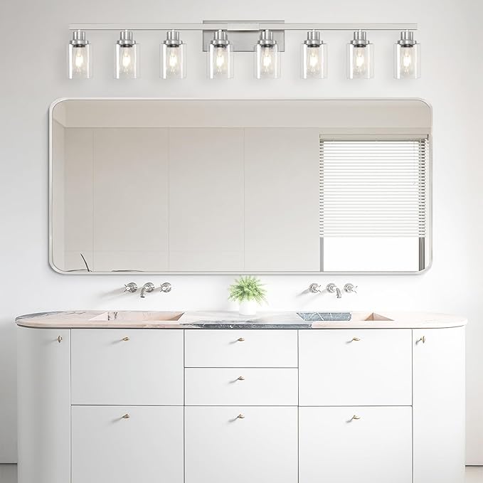 DIKAIDA 52inch Brushed Nickel Vanity Light Fixtures, 8 Light Brushed Nickel